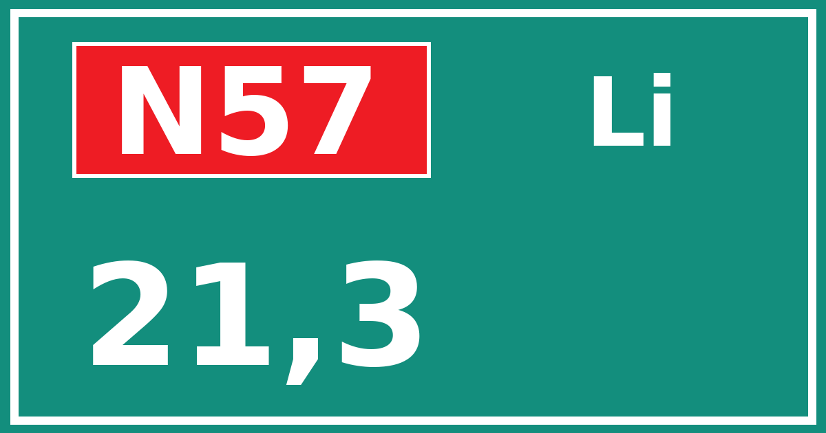 Hectometerbord N57 21,3 zijde Li