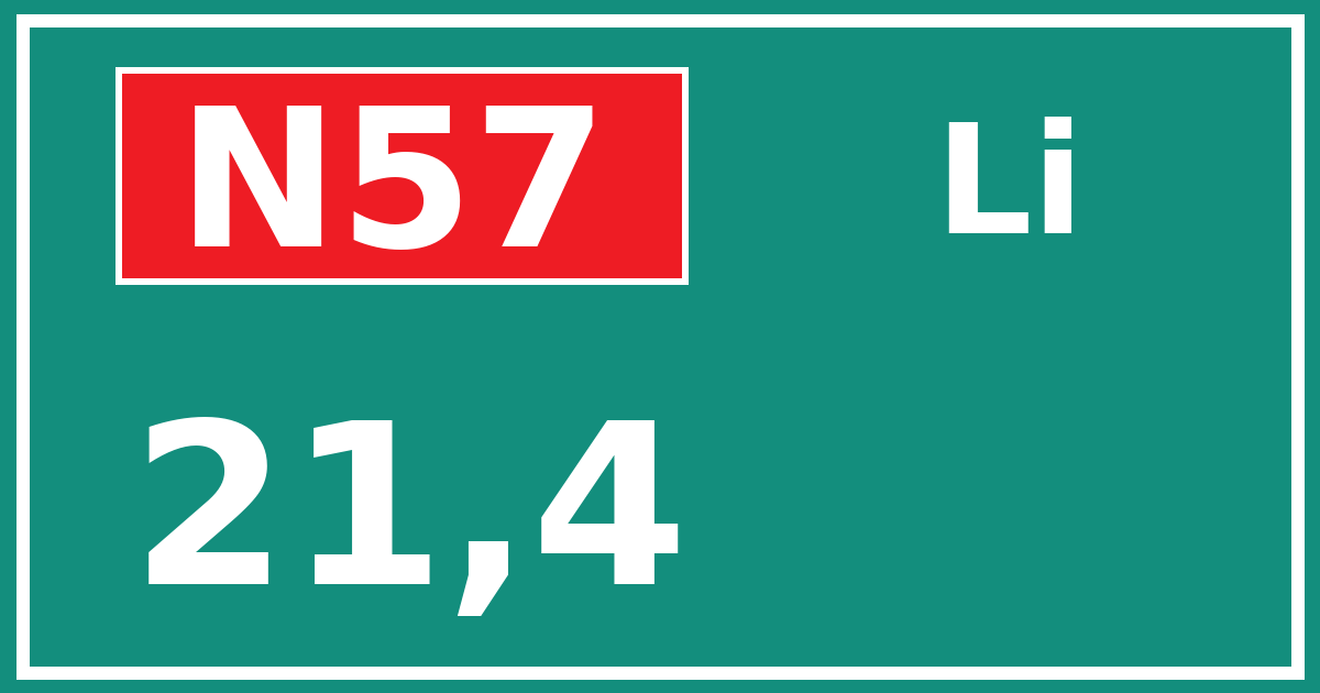 Hectometerbord N57 21,4 zijde Li