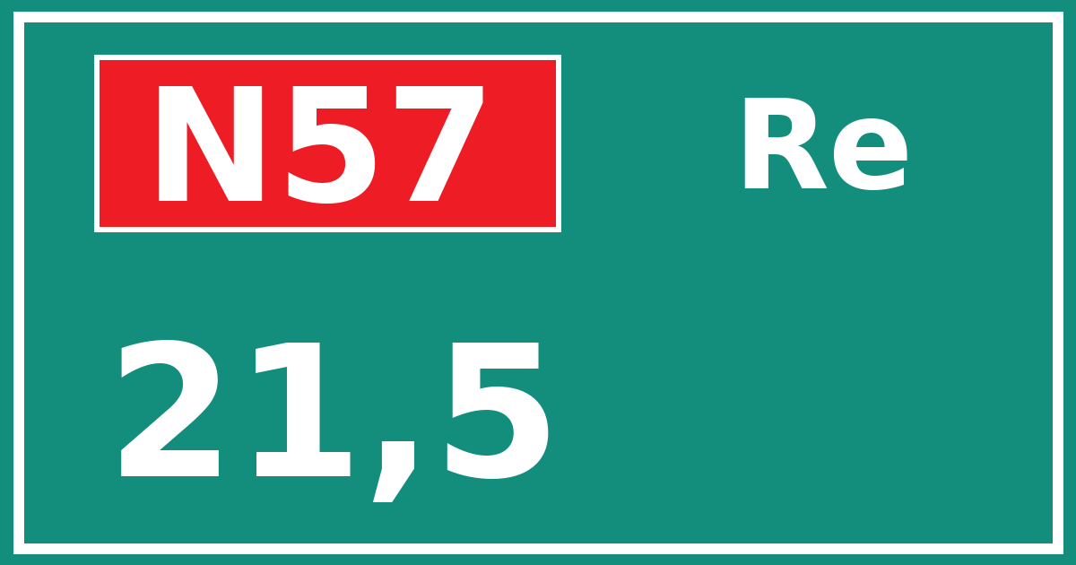 Hectometerbord N57 21,5 zijde Re