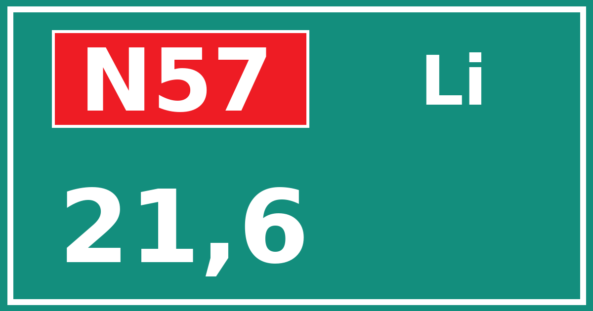 Hectometerbord N57 21,6 zijde Li