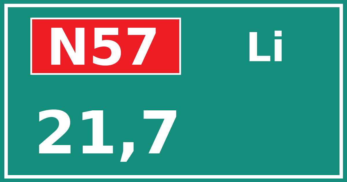 Hectometerbord N57 21,7 zijde Li