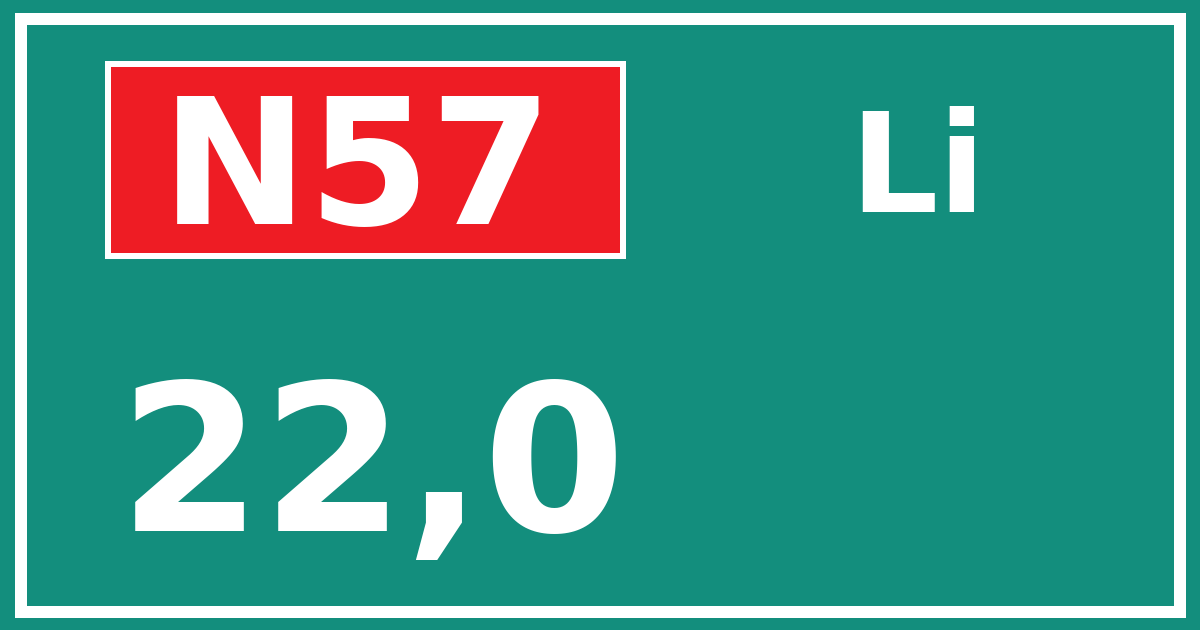 Hectometerbord N57 22,0 zijde Li