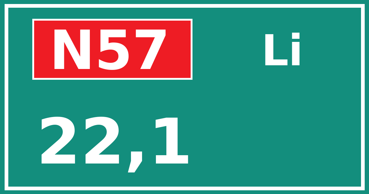 Hectometerbord N57 22,1 zijde Li