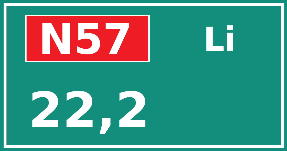 Hectometerbord N57 22,2 zijde Li