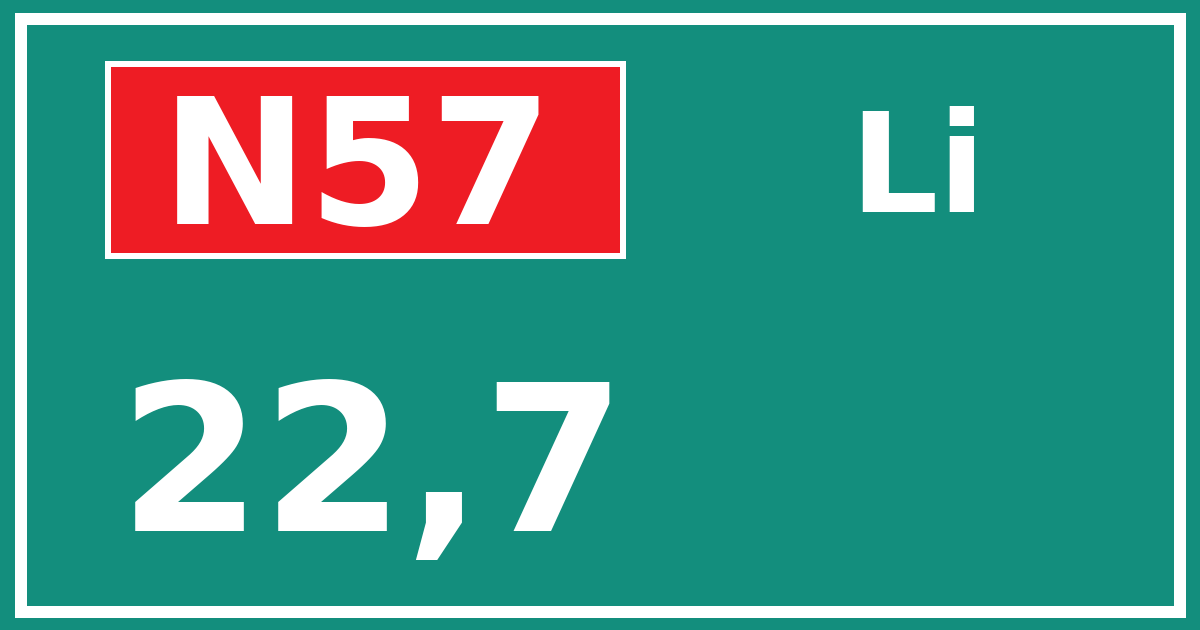 Hectometerbord N57 22,7 zijde Li