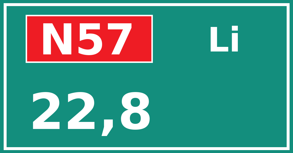 Hectometerbord N57 22,8 zijde Li
