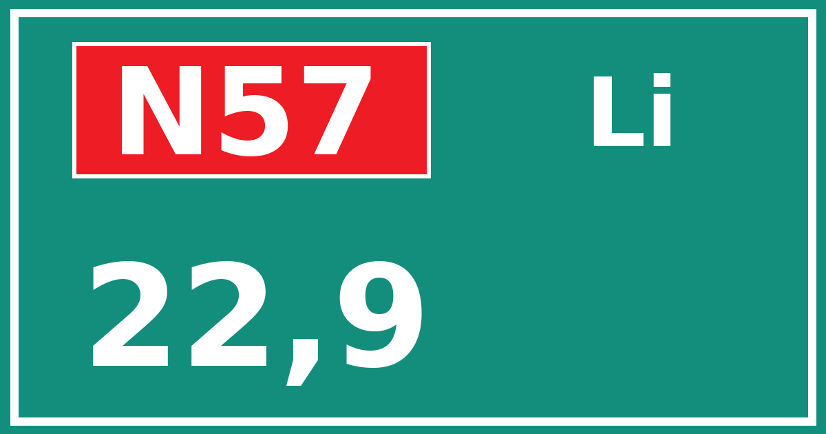 Hectometerbord N57 22,9 zijde Li