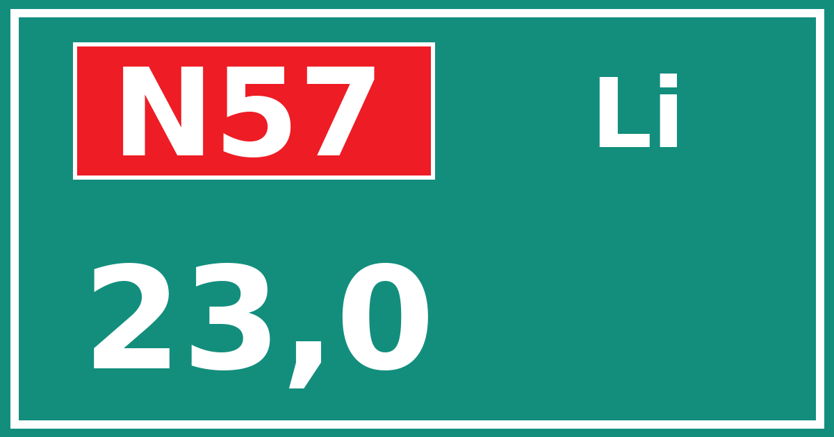 Hectometerbord N57 23,0 zijde Li