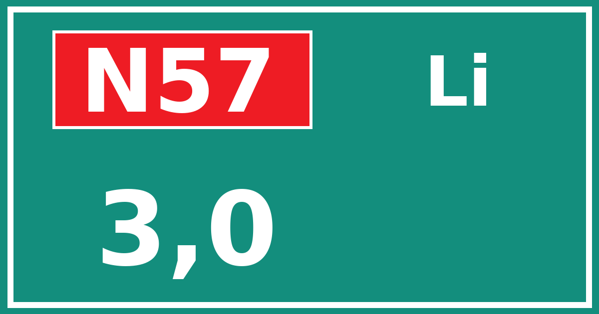 Hectometerbord N57 3,0 zijde Li