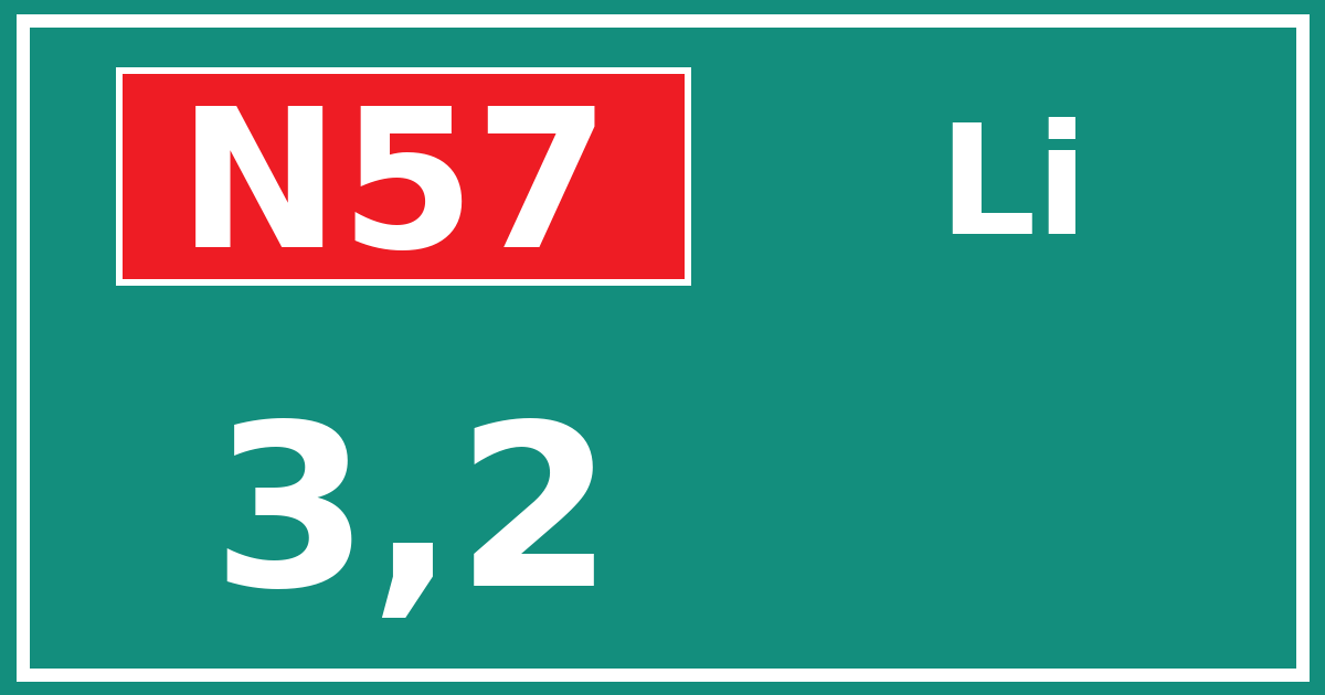 Hectometerbord N57 3,2 zijde Li