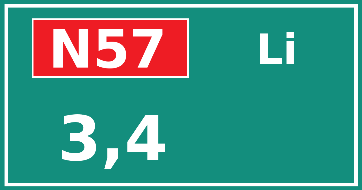 Hectometerbord N57 3,4 zijde Li