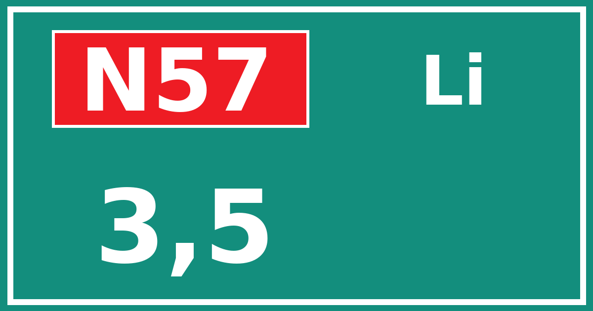 Hectometerbord N57 3,5 zijde Li