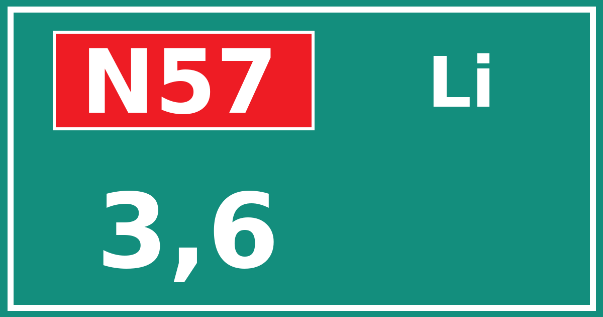 Hectometerbord N57 3,6 zijde Li