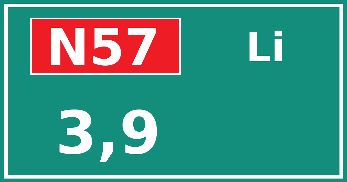 Hectometerbord N57 3,9 zijde Li
