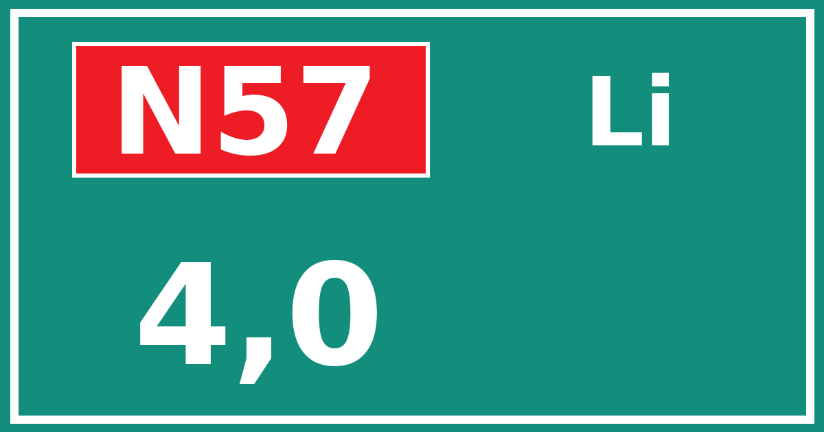 Hectometerbord N57 4,0 zijde Li