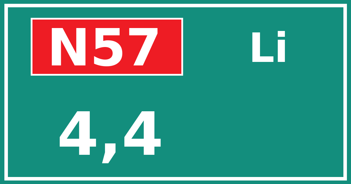 Hectometerbord N57 4,4 zijde Li