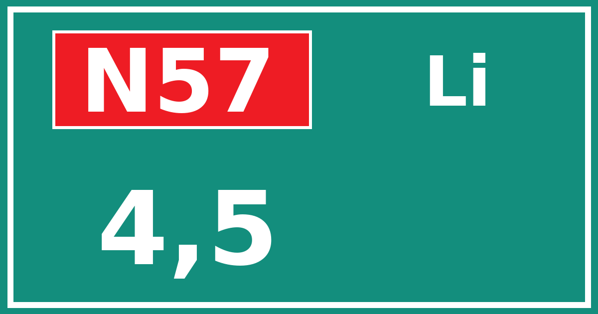 Hectometerbord N57 4,5 zijde Li
