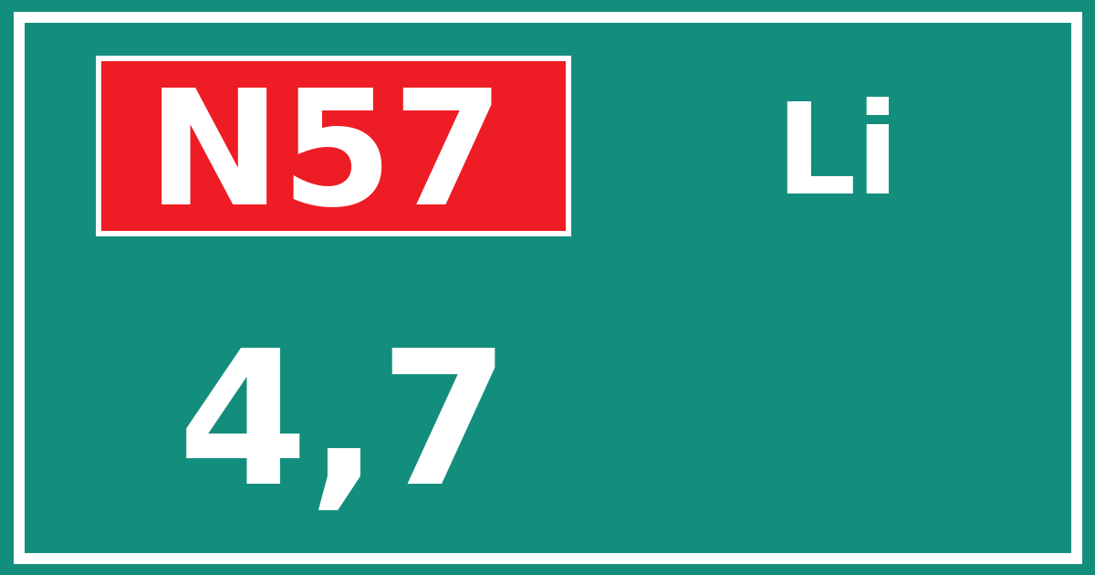 Hectometerbord N57 4,7 zijde Li