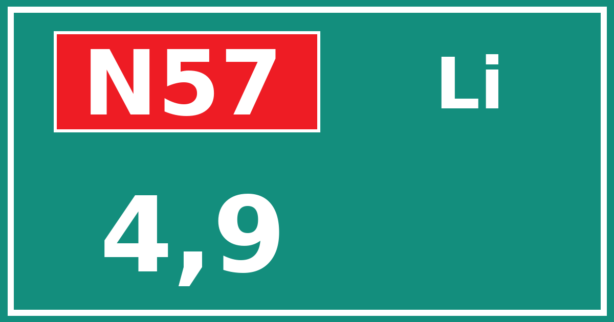 Hectometerbord N57 4,9 zijde Li