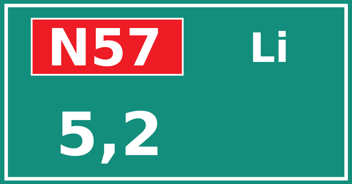 Hectometerbord N57 5,2 zijde Li