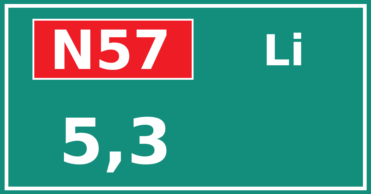 Hectometerbord N57 5,3 zijde Li