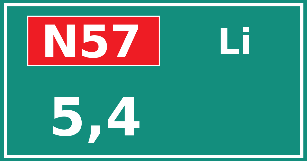 Hectometerbord N57 5,4 zijde Li