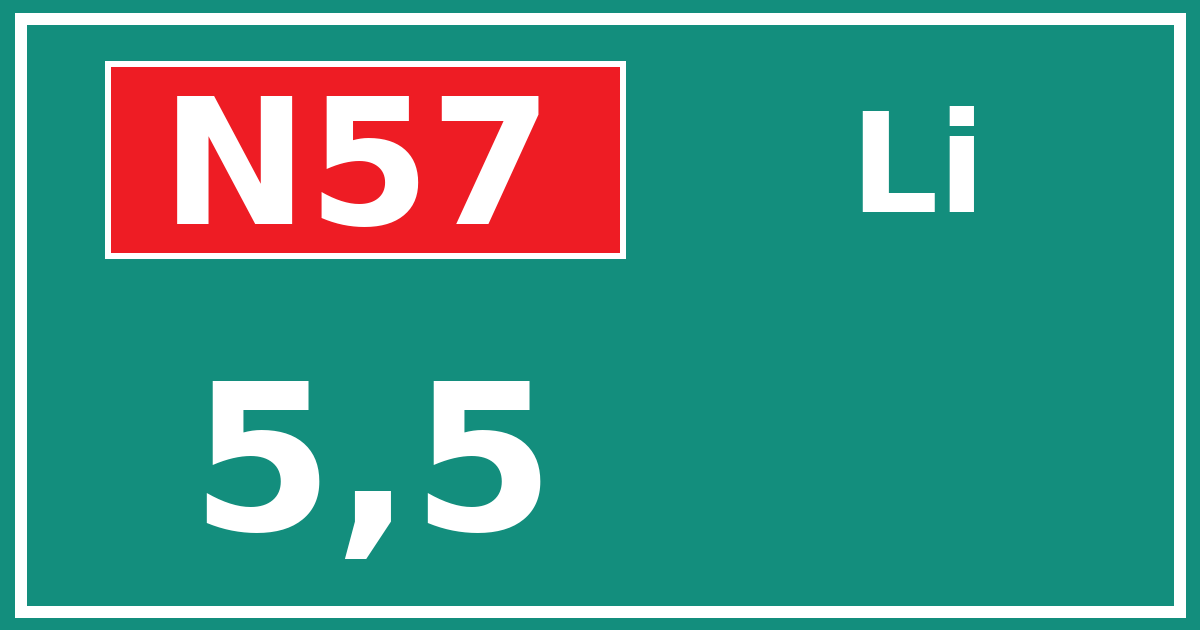 Hectometerbord N57 5,5 zijde Li
