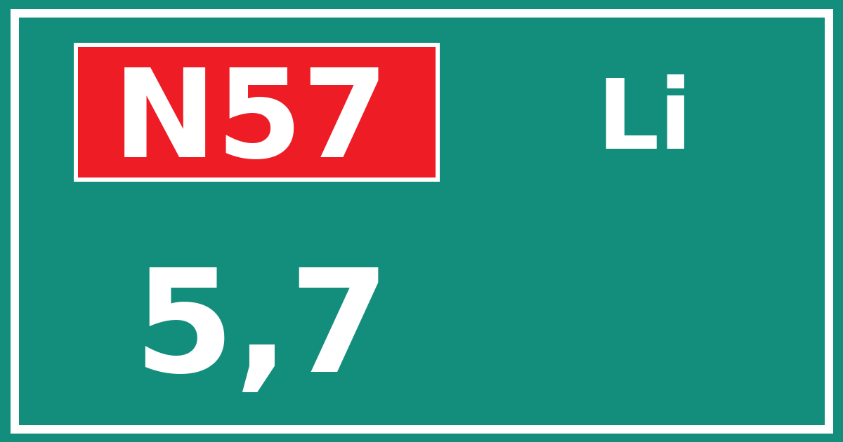 Hectometerbord N57 5,7 zijde Li