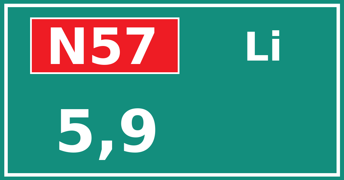 Hectometerbord N57 5,9 zijde Li