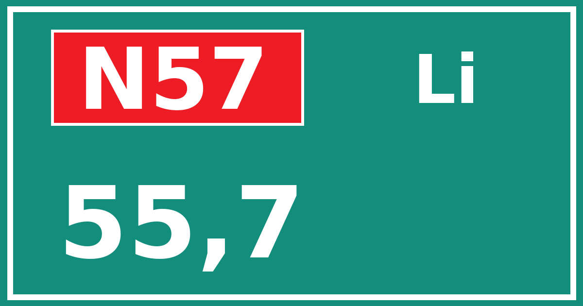 Hectometerbord N57 55,7 zijde Li