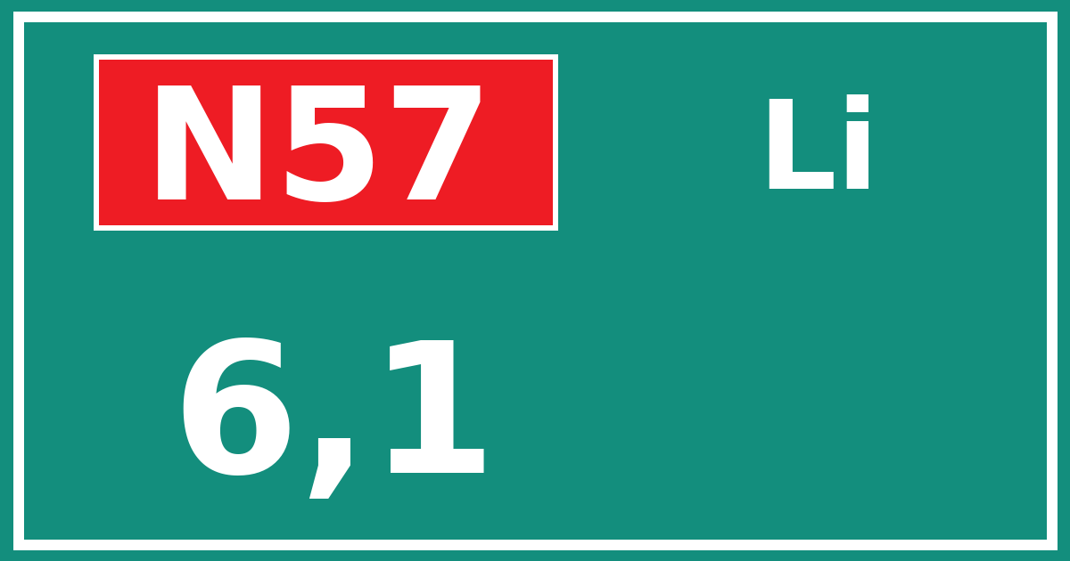 Hectometerbord N57 6,1 zijde Li
