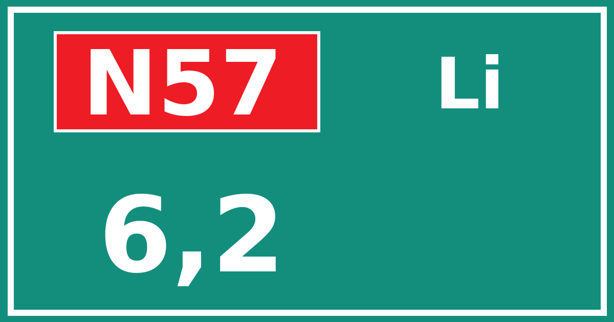 Hectometerbord N57 6,2 zijde Li