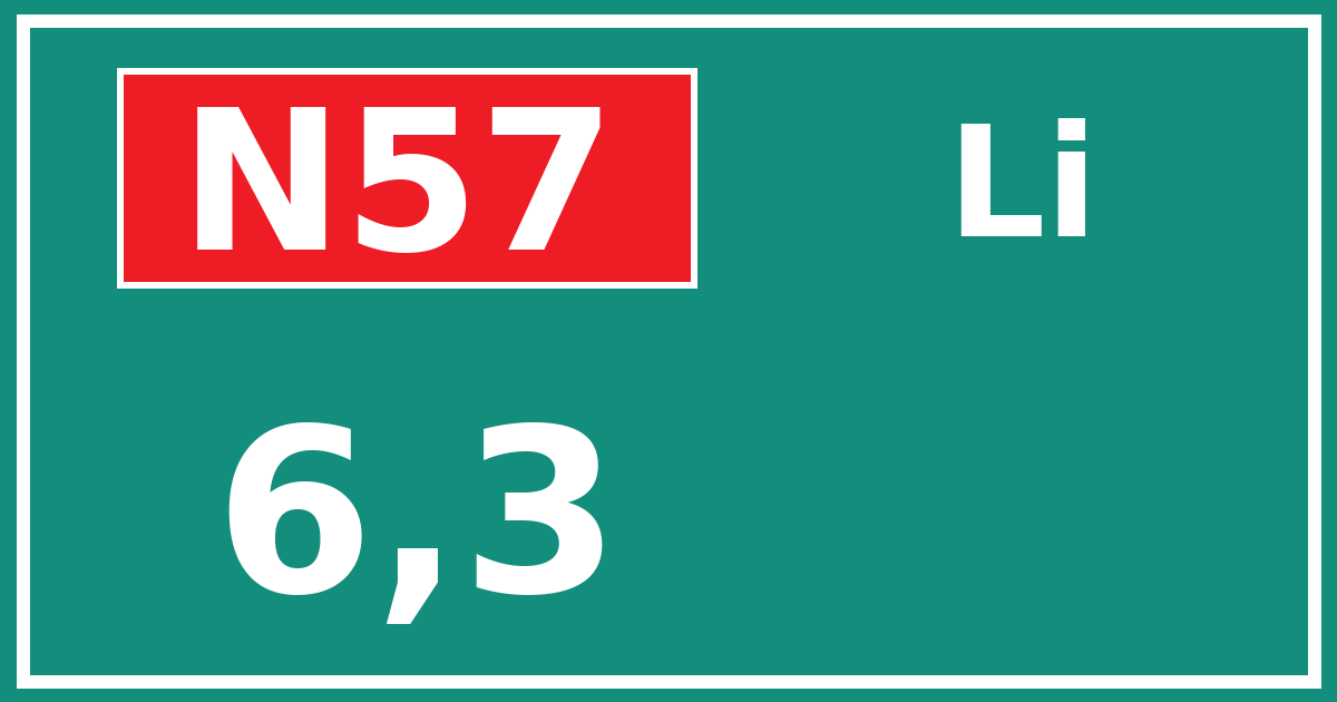 Hectometerbord N57 6,3 zijde Li