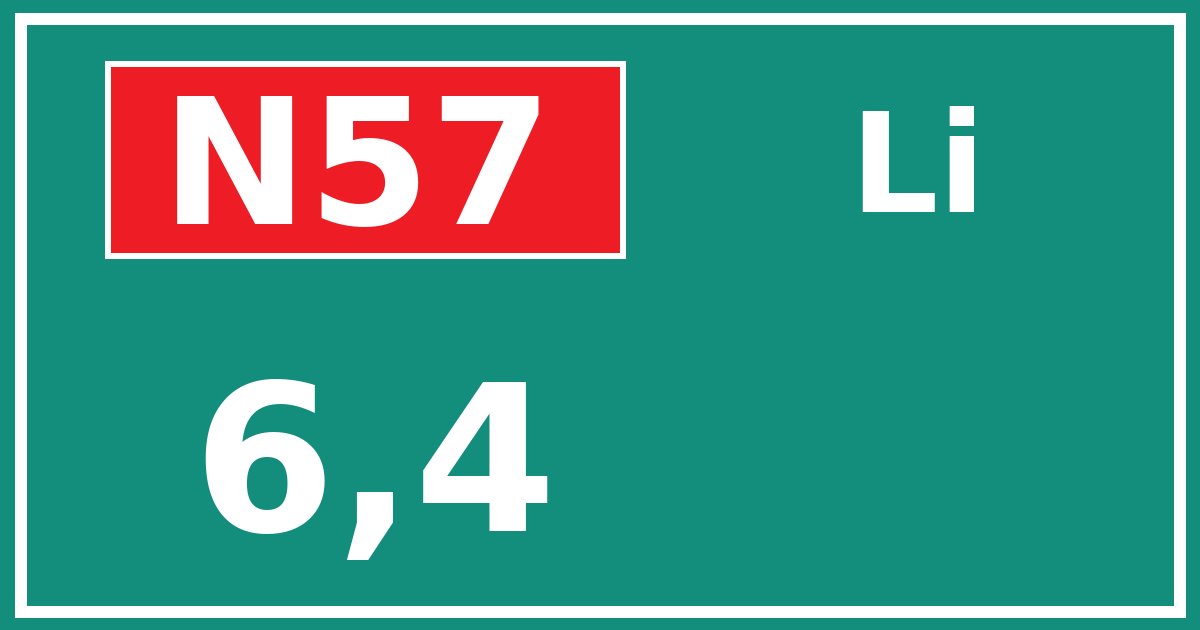 Hectometerbord N57 6,4 zijde Li