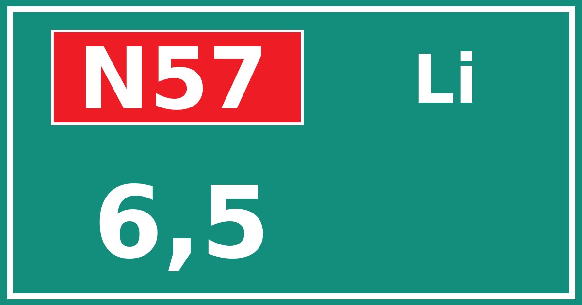 Hectometerbord N57 6,5 zijde Li
