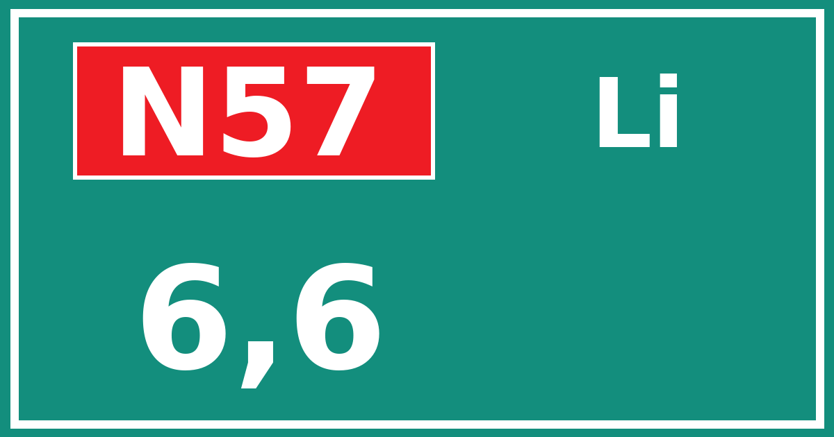 Hectometerbord N57 6,6 zijde Li
