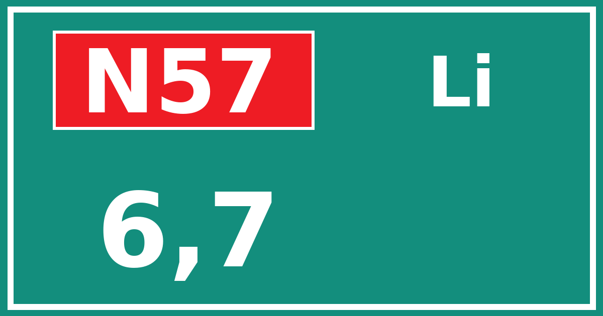 Hectometerbord N57 6,7 zijde Li