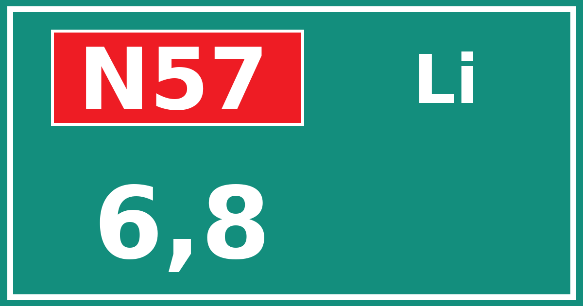 Hectometerbord N57 6,8 zijde Li
