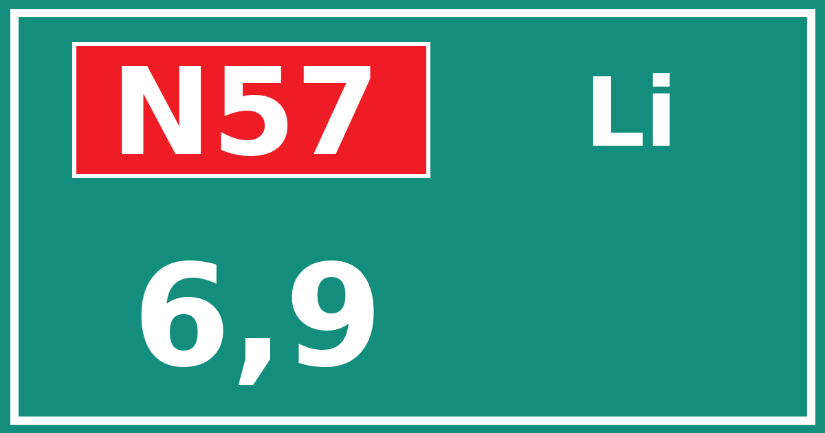 Hectometerbord N57 6,9 zijde Li