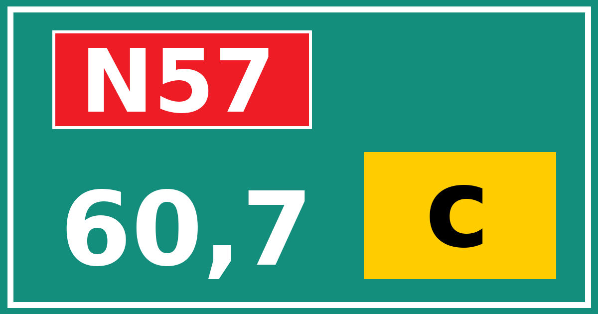 Hectometerbord N57 60,7 letter c