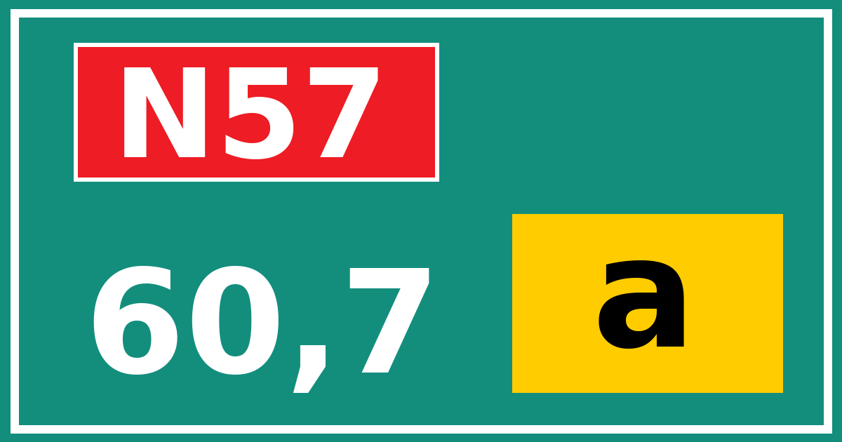 Hectometerbord N57 60,7 letter a