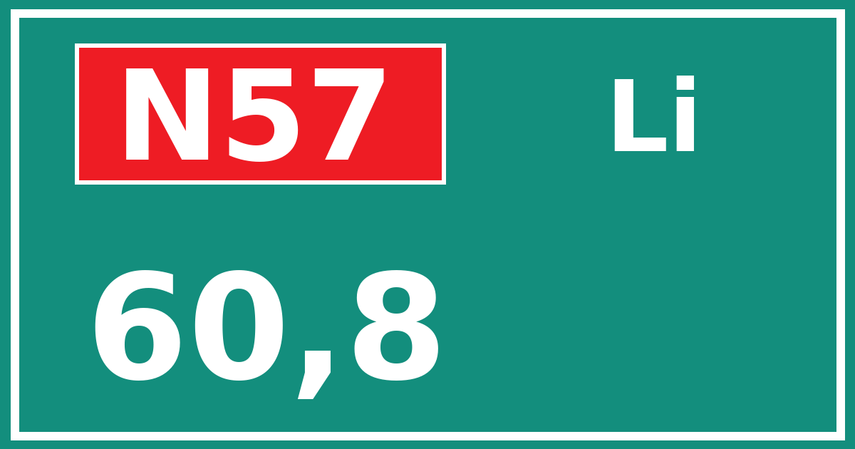 Hectometerbord N57 60,8 zijde Li
