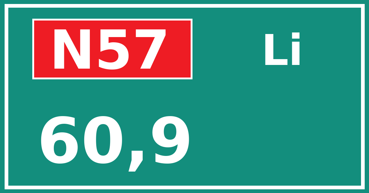 Hectometerbord N57 60,9 zijde Li