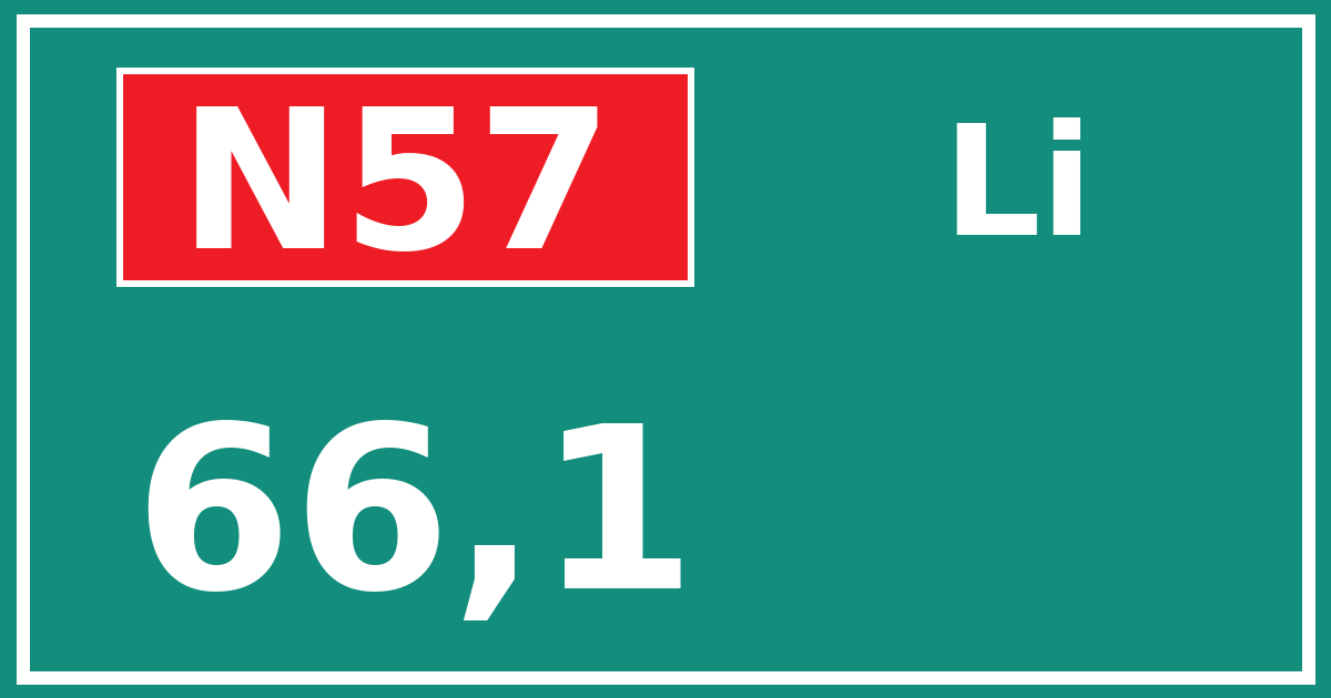 Hectometerbord N57 66,1 zijde Li