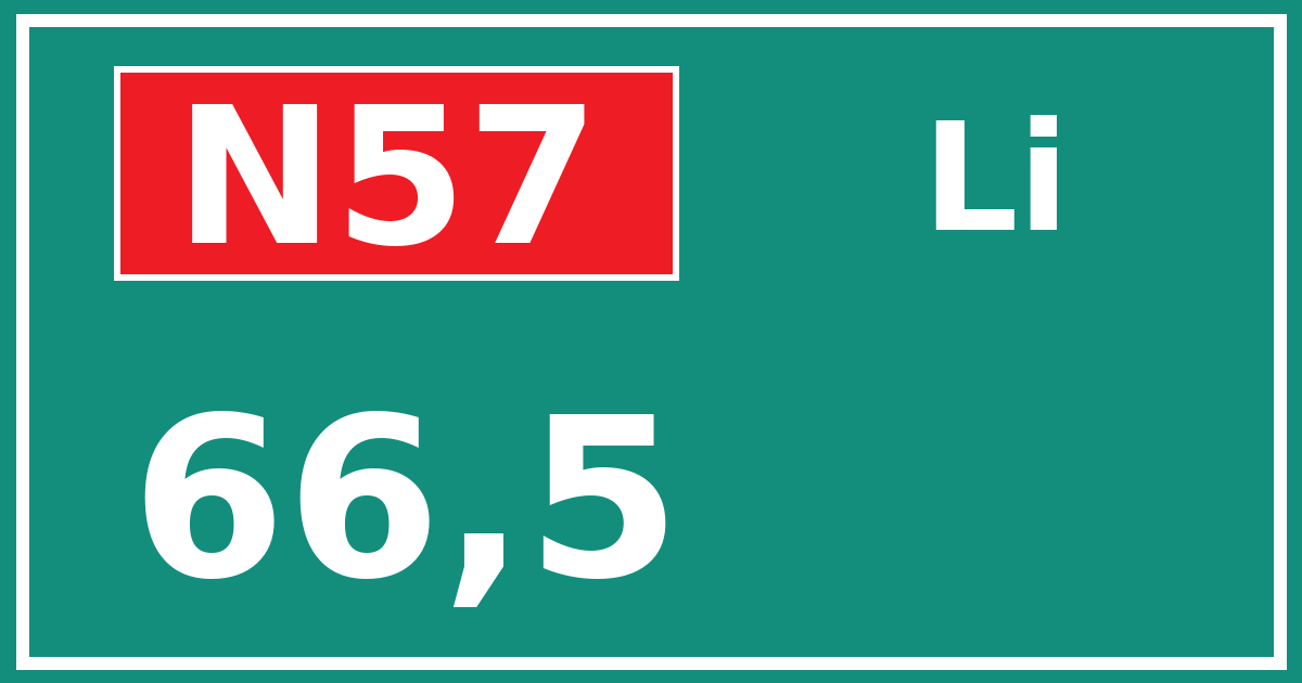 Hectometerbord N57 66,5 zijde Li