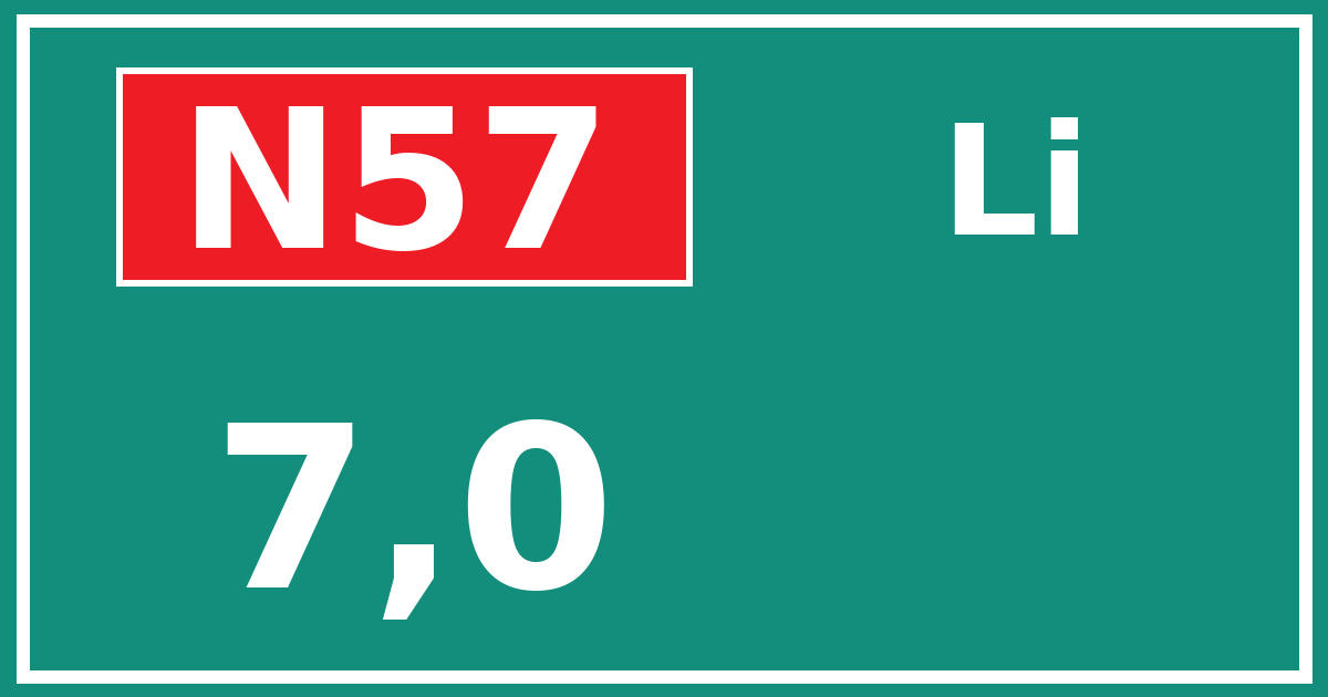 Hectometerbord N57 7,0 zijde Li