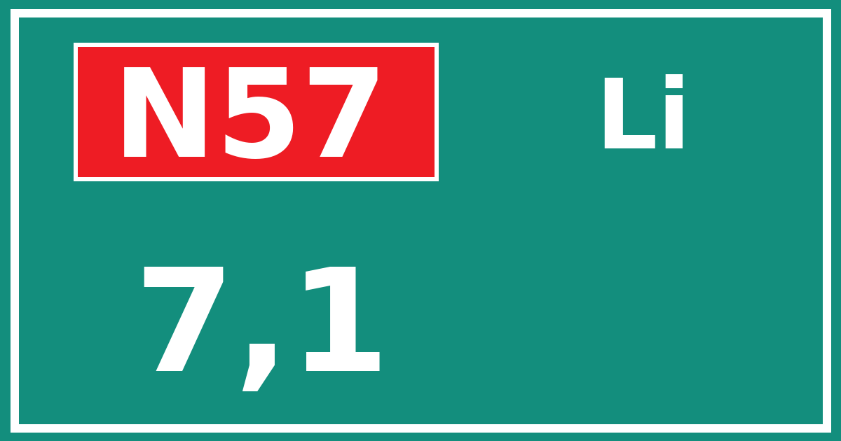 Hectometerbord N57 7,1 zijde Li