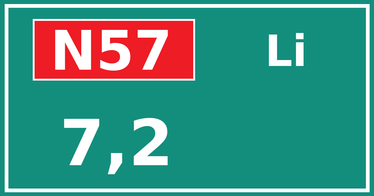 Hectometerbord N57 7,2 zijde Li