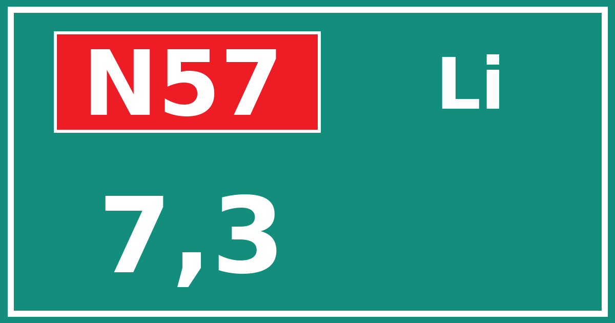 Hectometerbord N57 7,3 zijde Li