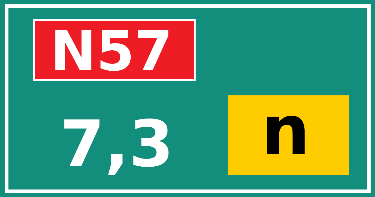 Hectometerbord N57 7,3 letter n